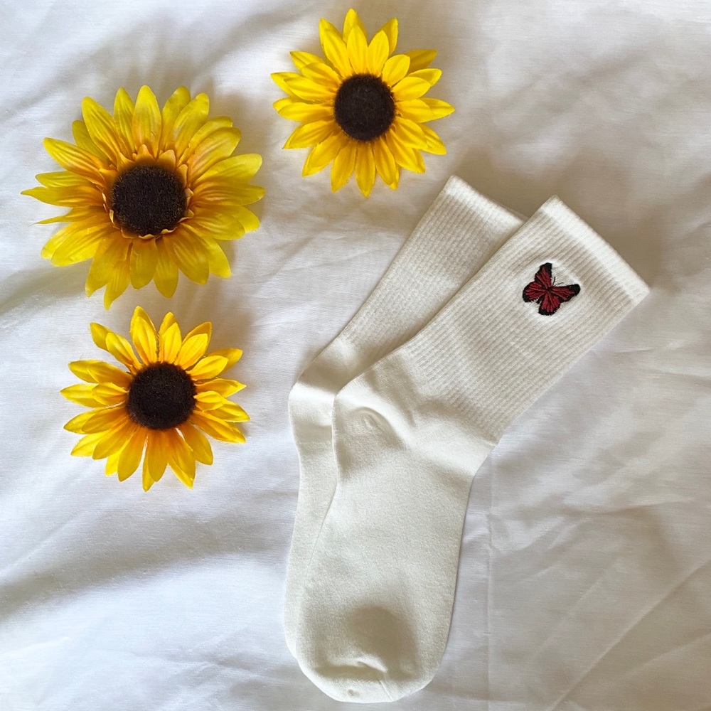 red butterfly socks | white